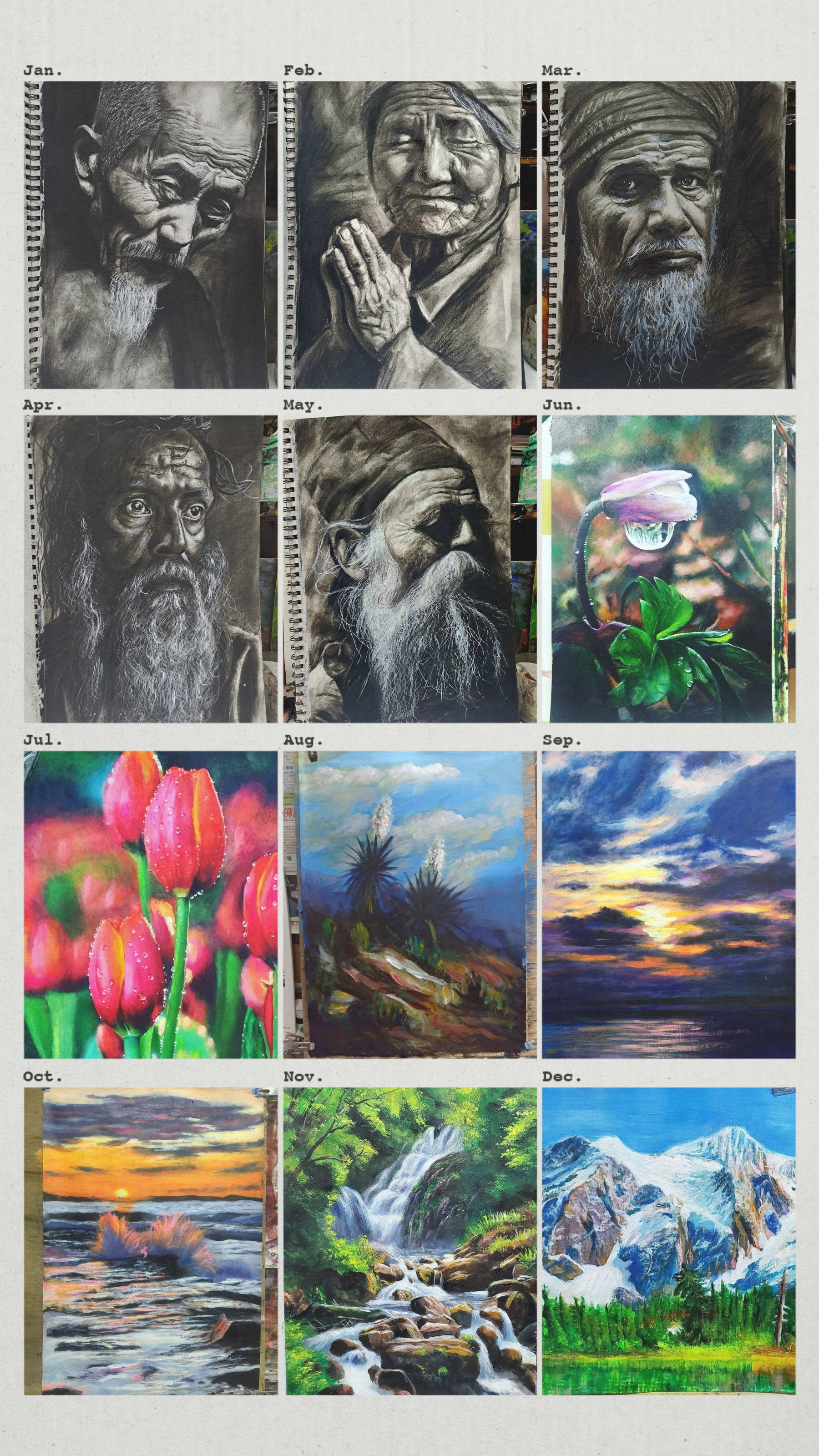 作品合集 01｜人物素描、花卉與風景